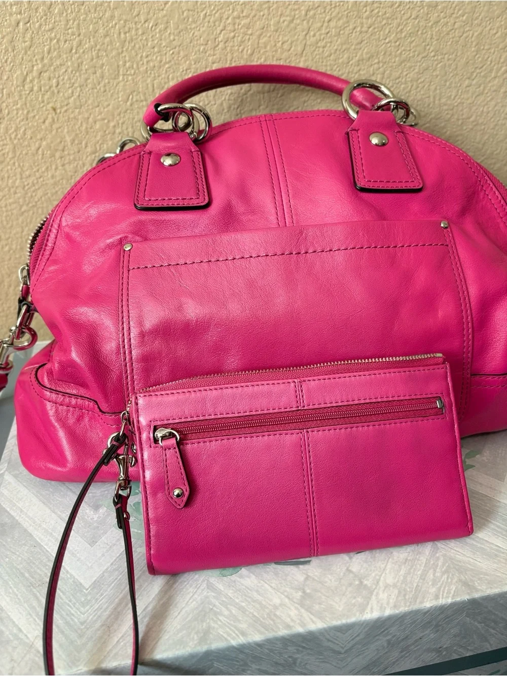 Coach Hot Pink Leather Hobo with Silver Hardware